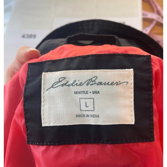 Eddie Bauer Womens‎ Black Barn Rain Parka Coat Size L Jacket Adjustable Pockets - Picture 6 of 8